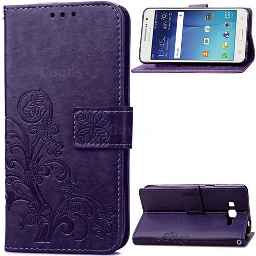 Embossing Imprint Four-Leaf Clover Leather Wallet Case for Samsung Galaxy Grand Prime G530 - Purple