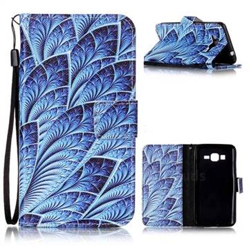 Blue Feather Leather Wallet Phone Case for Samsung Grand Prime G530