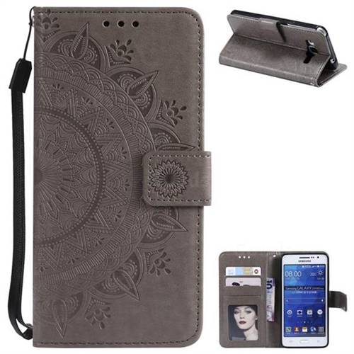 Intricate Embossing Datura Leather Wallet Case for Samsung Galaxy Grand Prime G530 - Gray