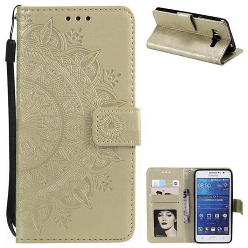 Intricate Embossing Datura Leather Wallet Case for Samsung Galaxy Grand Prime G530 - Golden