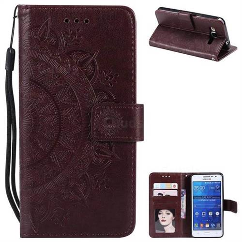 Intricate Embossing Datura Leather Wallet Case for Samsung Galaxy Grand Prime G530 - Brown