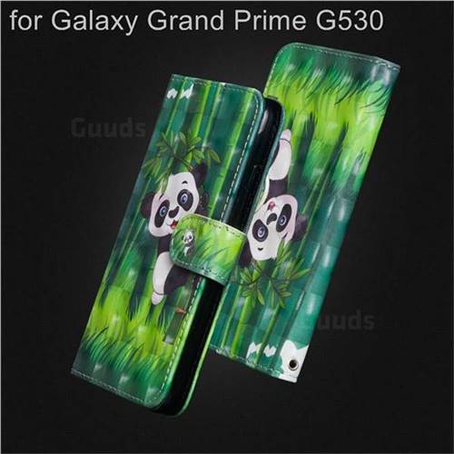 Climbing Bamboo Panda 3D Painted Leather Wallet Case for Samsung Galaxy Grand Prime G530