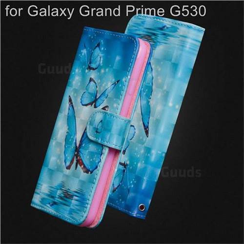 Blue Sea Butterflies 3D Painted Leather Wallet Case for Samsung Galaxy Grand Prime G530