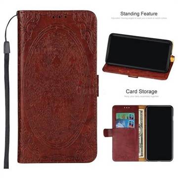 Intricate Embossing Dragon Totem Leather Wallet Case for Samsung Galaxy Grand Prime G530 - Red Brown