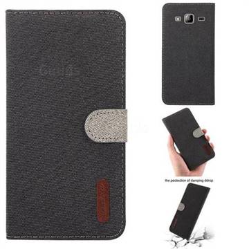 Linen Cloth Pudding Leather Case for Samsung Galaxy Grand Prime G530 - Black