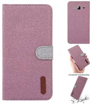 Linen Cloth Pudding Leather Case for Samsung Galaxy Grand Prime G530 - Pink