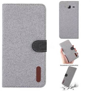 Linen Cloth Pudding Leather Case for Samsung Galaxy Grand Prime G530 - Light Gray