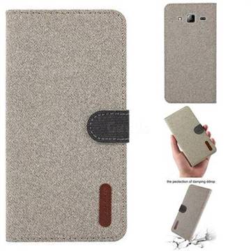 Linen Cloth Pudding Leather Case for Samsung Galaxy Grand Prime G530 - Light Yellow