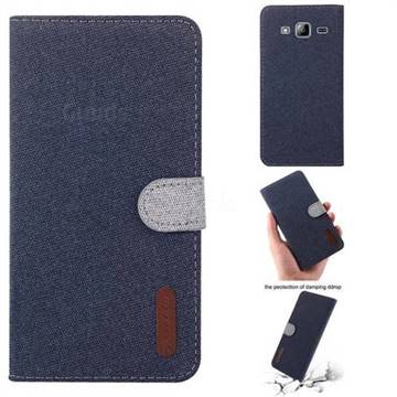Linen Cloth Pudding Leather Case for Samsung Galaxy Grand Prime G530 - Dark Blue