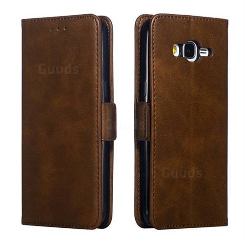 Retro Classic Calf Pattern Leather Wallet Phone Case for Samsung Galaxy Grand Prime G530 - Brown