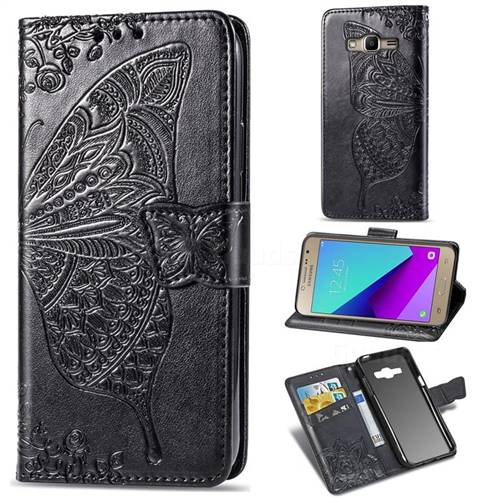 Embossing Mandala Flower Butterfly Leather Wallet Case for Samsung Galaxy Grand Prime G530 - Black