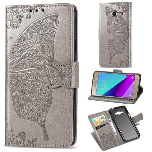 Embossing Mandala Flower Butterfly Leather Wallet Case for Samsung Galaxy Grand Prime G530 - Gray
