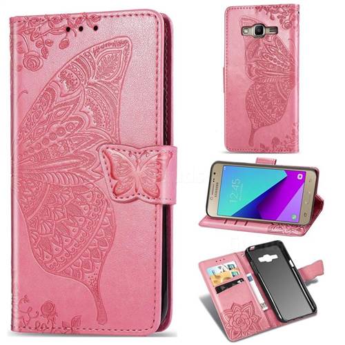 Embossing Mandala Flower Butterfly Leather Wallet Case for Samsung Galaxy Grand Prime G530 - Pink