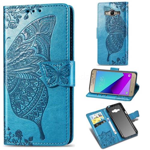 Embossing Mandala Flower Butterfly Leather Wallet Case for Samsung Galaxy Grand Prime G530 - Blue
