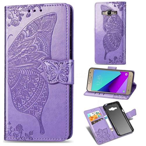 Embossing Mandala Flower Butterfly Leather Wallet Case for Samsung Galaxy Grand Prime G530 - Light Purple