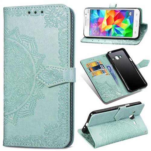Embossing Imprint Mandala Flower Leather Wallet Case for Samsung Galaxy Grand Prime G530 - Green