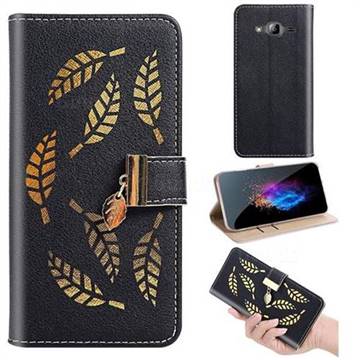 Hollow Leaves Phone Wallet Case for Samsung Galaxy Grand Prime G530 - Black