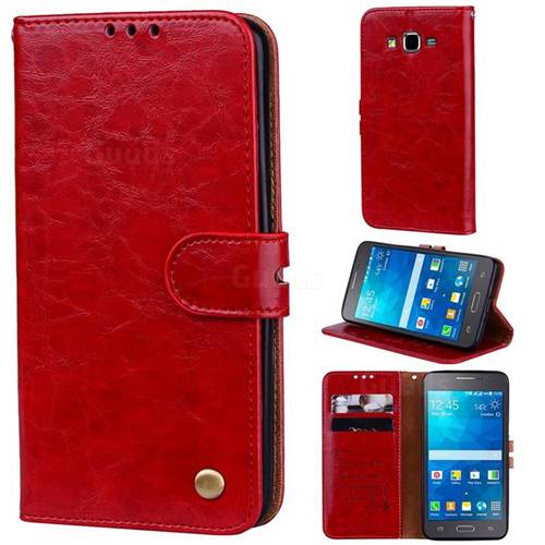 Luxury Retro Oil Wax PU Leather Wallet Phone Case for Samsung Galaxy Grand Prime G530 - Brown Red - Leather Case Guuds