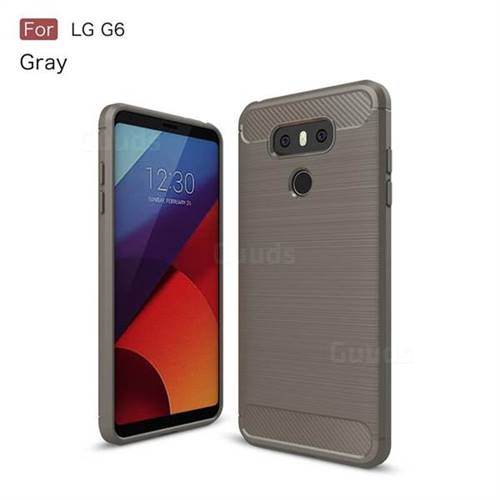Luxury Carbon Fiber Brushed Wire Drawing Silicone TPU Back Cover for LG G6 (Gray)