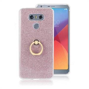 Luxury Soft TPU Glitter Back Ring Cover with 360 Rotate Finger Holder Buckle for LG G6 - Pink