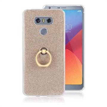 Luxury Soft TPU Glitter Back Ring Cover with 360 Rotate Finger Holder Buckle for LG G6 - Golden