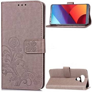 Embossing Imprint Four-Leaf Clover Leather Wallet Case for LG G6 H870 - Grey