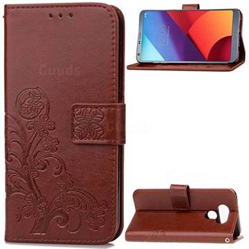 Embossing Imprint Four-Leaf Clover Leather Wallet Case for LG G6 H870 - Brown