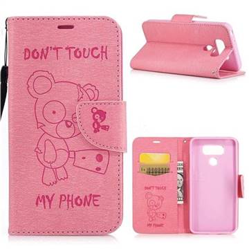 Intricate Embossing Chainsaw Bear Leather Wallet Case for LG G6 - Pink
