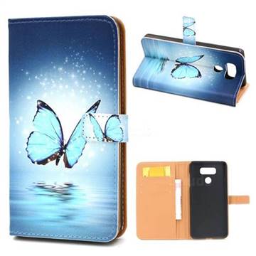 Sea Blue Butterfly Leather Wallet Case for LG G6