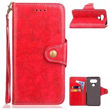Retro Wax Oil Skin Leather Wallet Case for LG G6 - Red
