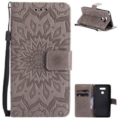 Embossing Sunflower Leather Wallet Case for LG G6 - Gray