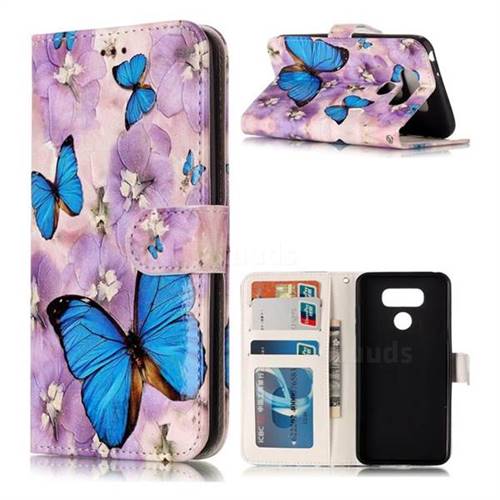 Purple Flowers Butterfly 3D Relief Oil PU Leather Wallet Case for LG G6