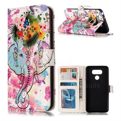 Flower Elephant 3D Relief Oil PU Leather Wallet Case for LG G6