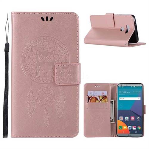 Intricate Embossing Owl Campanula Leather Wallet Case for LG G6 - Rose Gold