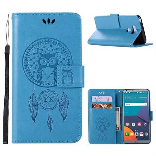 Intricate Embossing Owl Campanula Leather Wallet Case for LG G6 - Blue