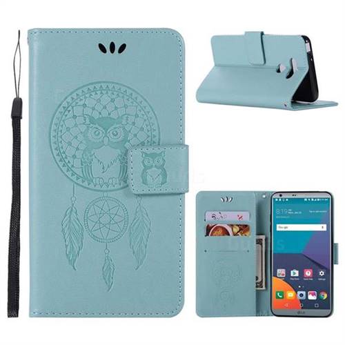 Intricate Embossing Owl Campanula Leather Wallet Case for LG G6 - Green