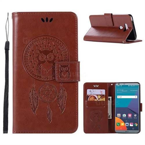 Intricate Embossing Owl Campanula Leather Wallet Case for LG G6 - Brown
