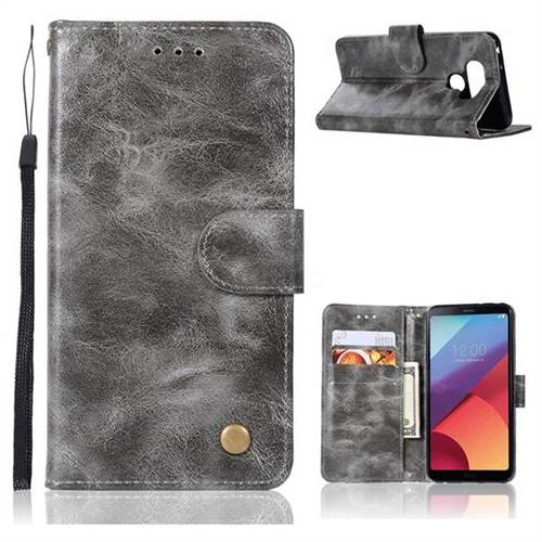 Luxury Retro Leather Wallet Case for LG G6 - Gray