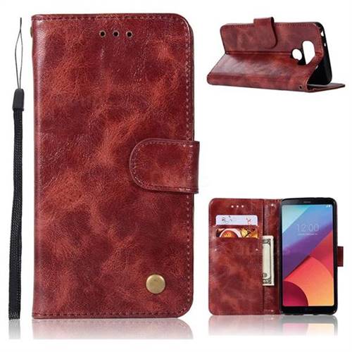 Luxury Retro Leather Wallet Case for LG G6 - Wine Red