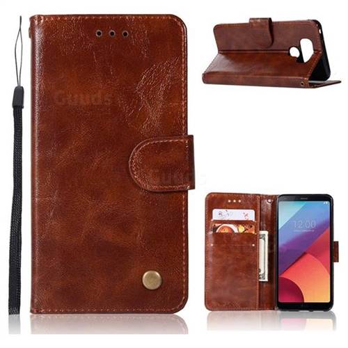 Luxury Retro Leather Wallet Case for LG G6 - Brown