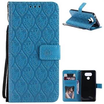 Intricate Embossing Rattan Flower Leather Wallet Case for LG G6 - Blue