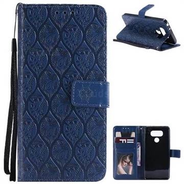 Intricate Embossing Rattan Flower Leather Wallet Case for LG G6 - Navy