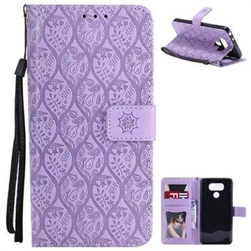Intricate Embossing Rattan Flower Leather Wallet Case for LG G6 - Purple