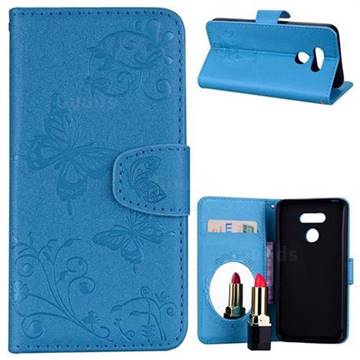 Embossing Butterfly Morning Glory Mirror Leather Wallet Case for LG G6 - Blue