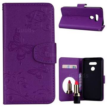 Embossing Butterfly Morning Glory Mirror Leather Wallet Case for LG G6 - Purple
