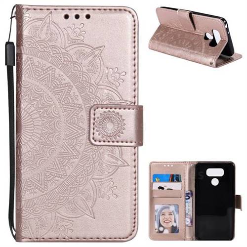 Intricate Embossing Datura Leather Wallet Case for LG G6 - Rose Gold