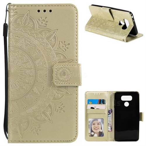 Intricate Embossing Datura Leather Wallet Case for LG G6 - Golden