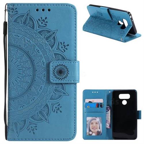 Intricate Embossing Datura Leather Wallet Case for LG G6 - Blue