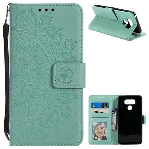 Intricate Embossing Datura Leather Wallet Case for LG G6 - Mint Green