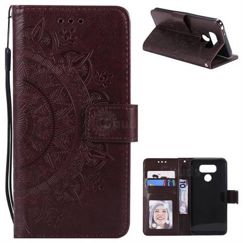 Intricate Embossing Datura Leather Wallet Case for LG G6 - Brown